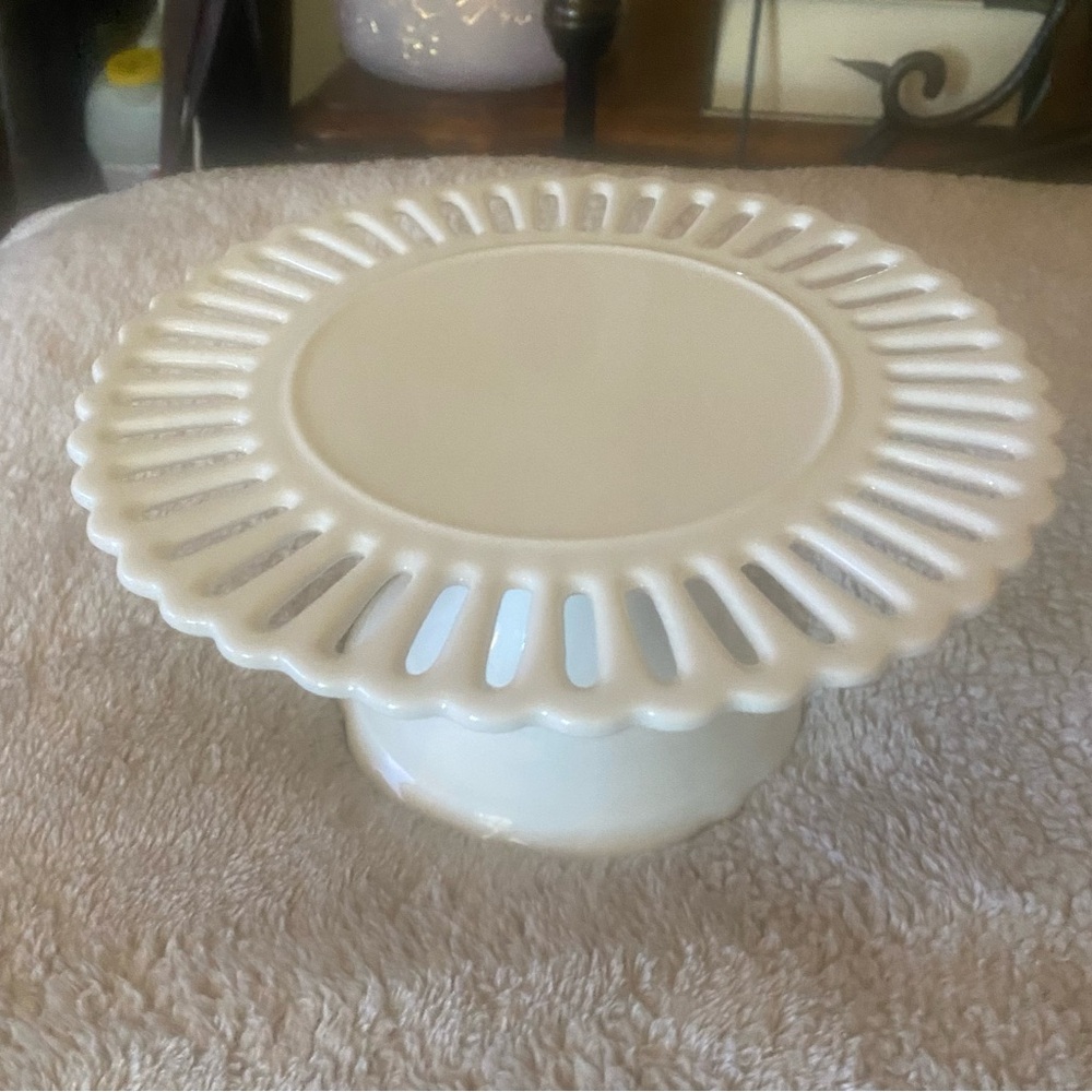 Vintage small White Ceramic Pedestal Cake Stand Formalities by Baum Brothers